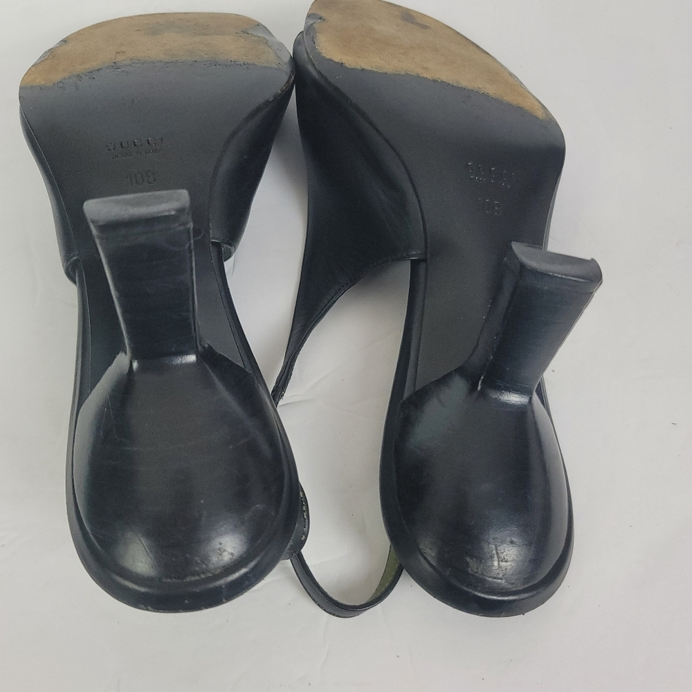 Gucci Vintage 90s Y2K Black And Green Leather Sling Back Kitten Heels Size 10 - Picture 4 of 14